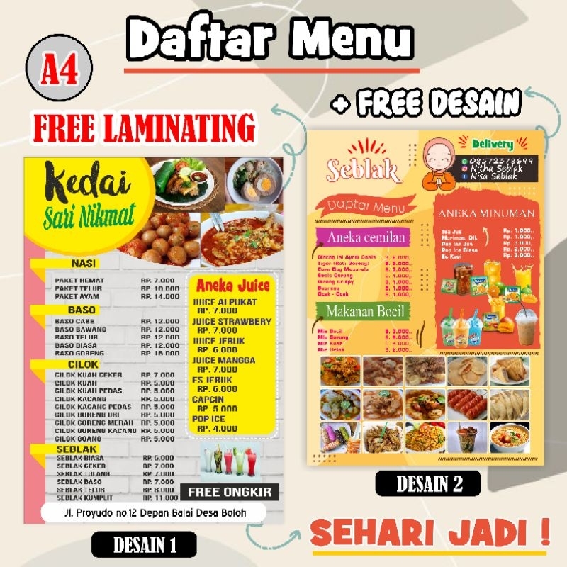 

Daftar menu makanan F4 bisa COD