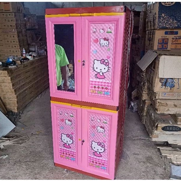 Lemari Pakaian Plastik Gantung atau 4 Susun Rak Hello Kitty "Mytop Ivory" + Kaca Besar