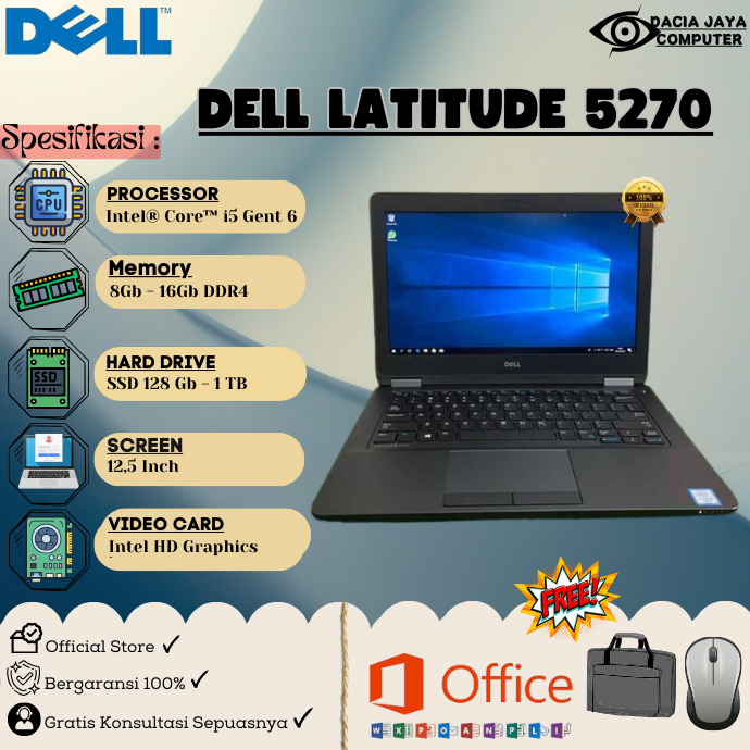 Laptop Dell Latitude 5270 Core i5 / i7 RAM 16Gb SSD 256Gb BERGARANSI