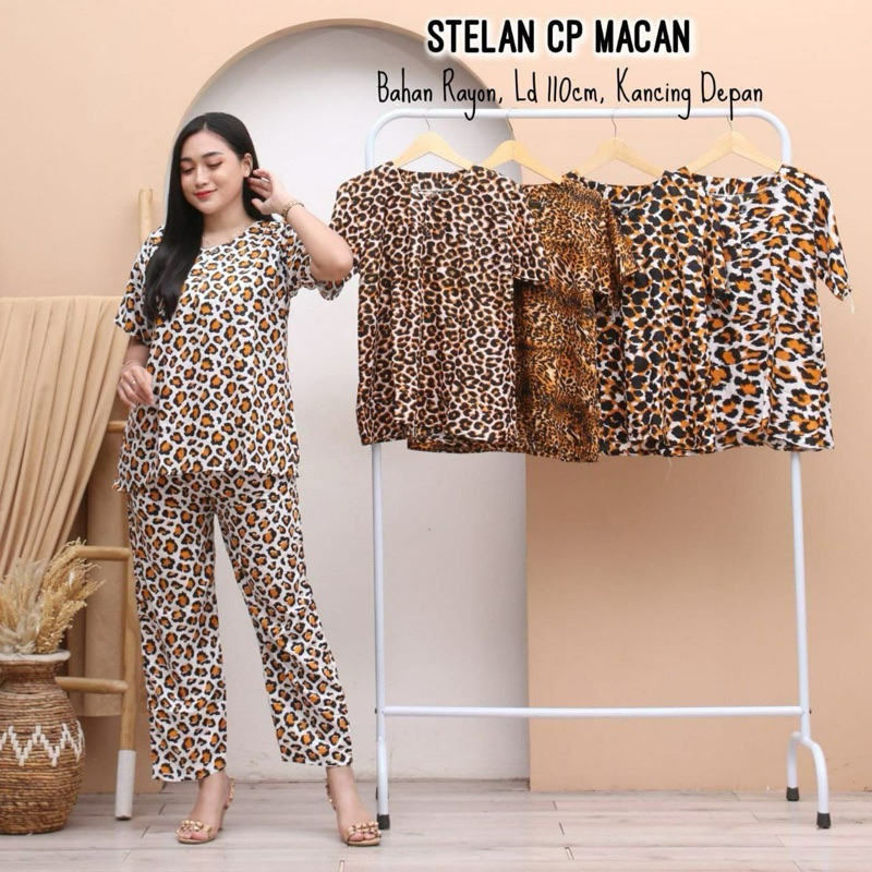 PIYAMA MACAN SATU SET BAJU WANITA KANCING DEPAN