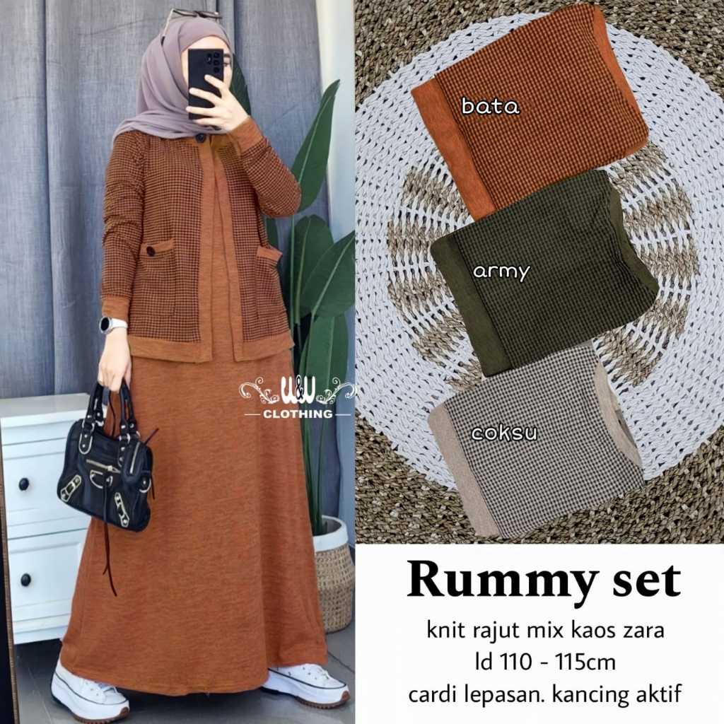 WW -Rummy Set Wanita Knit Rajut Mix Kaos Zara Cardi Lepasan Kancing Aktif