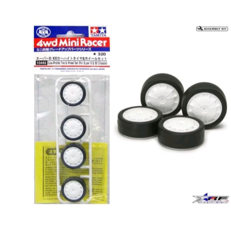 TAMIYA 15442 LOW PROFILE TIRE WHELL SET FOR SUPER X, XX CHASIS