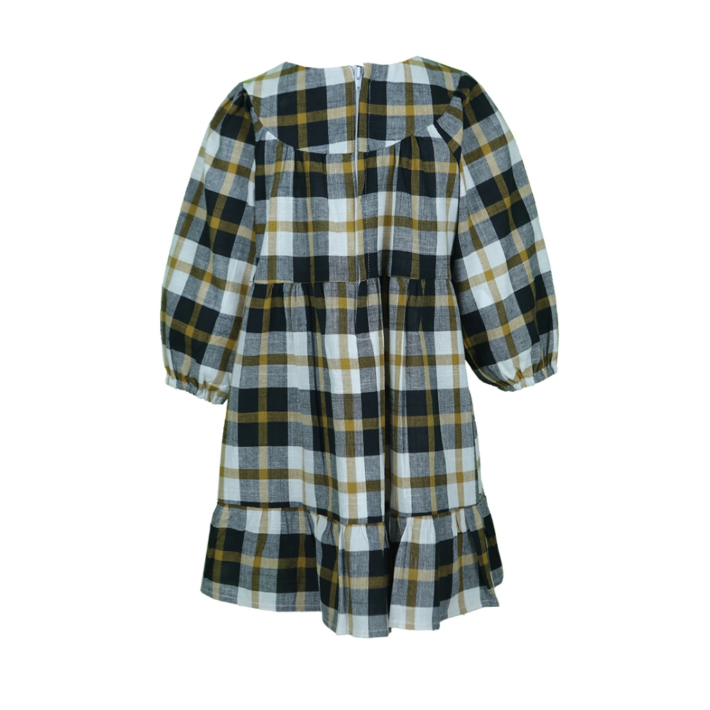 Qna Girl Sefa Midi Dress Anak Abu Motif Kotak
