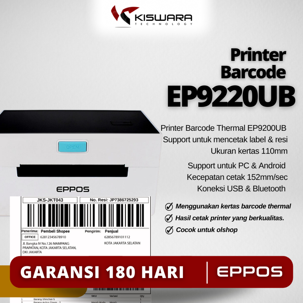 Printer Cetak Resi Barcode Thermal EPPOS EP9220UB - USB BLUETOOTH