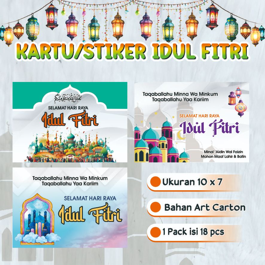 Kartu Ucapan Hari Raya / Stiker Ucapan Hari Raya / Kartu Stiker Ucapan Lebaran 10x7 (isi 18pcs)