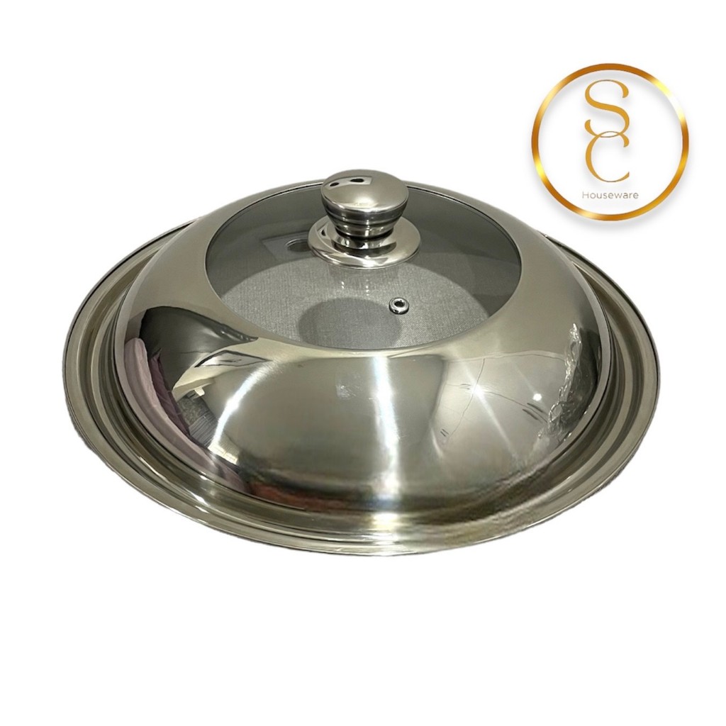 [ DISKON VOUCHER s/d 80% LIVE XTRA ] Tutup Wajan Stainless Steel dengan Kaca dan Knob Handle Anti Pa