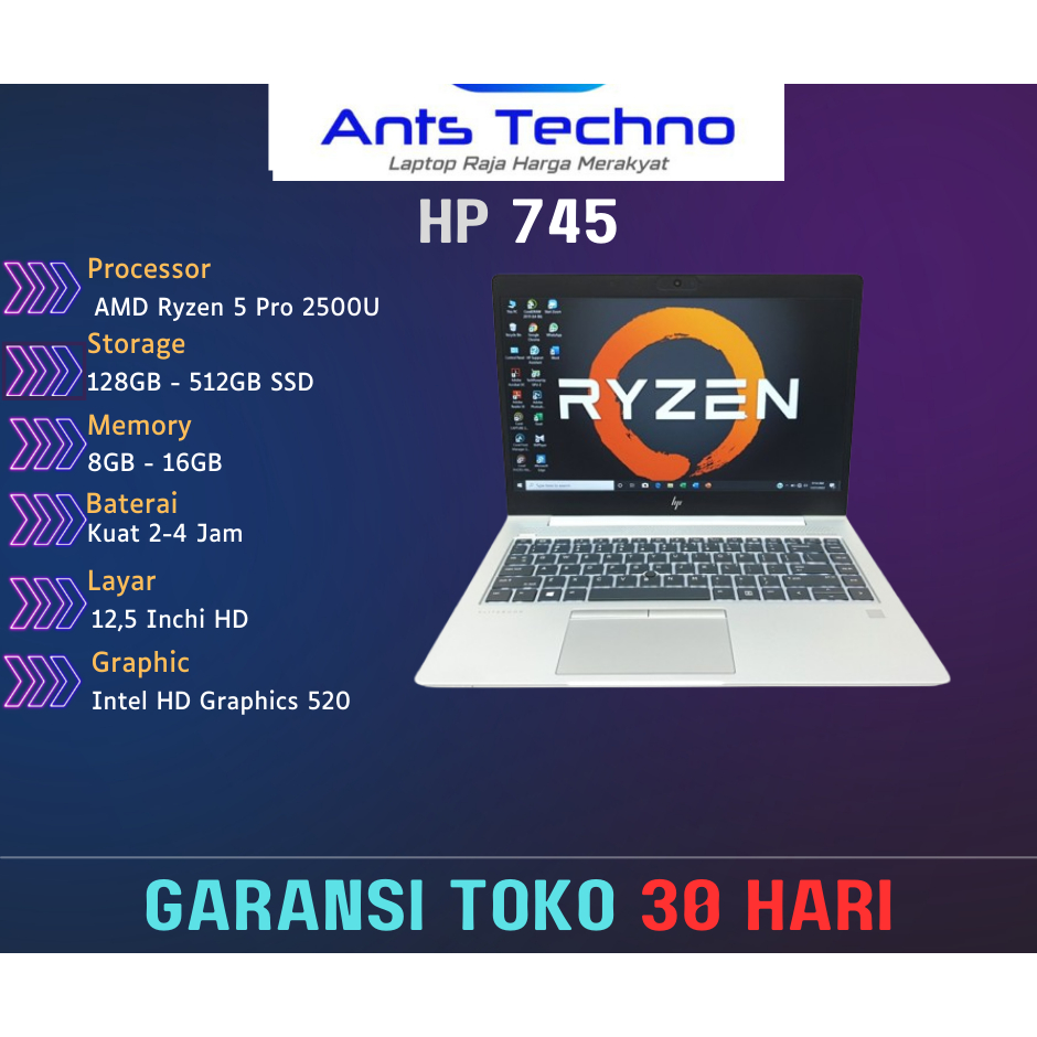 HP Elitebook 745 G5 AMD Ryzen 5 Pro 2500U 32GB SSD 1TB GAMING MURAH