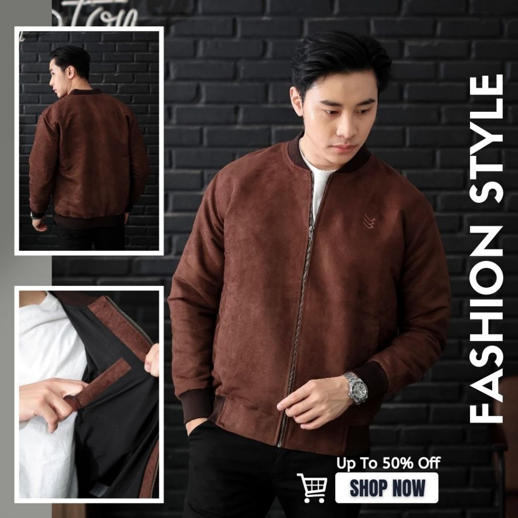 Delibra -  Essential Jaket Bomber Suede Malvin Brown Kulit Pria Original Import Fashion Premium Orig