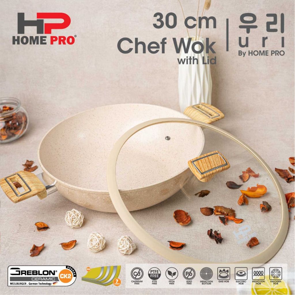 Home Pro Chef Wok Frypan Sauce Pan Casserole Warna Cream