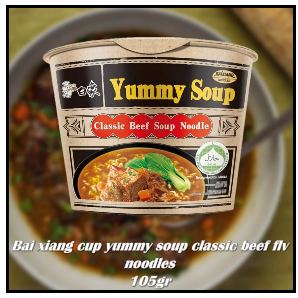 

Bai xiang cup yummy soup classic beef flv noodles 105gr
