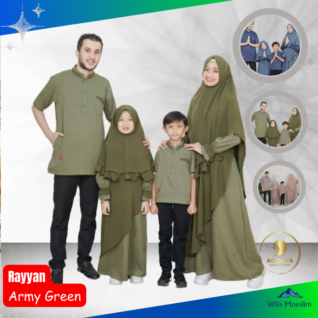 Baju Muslim Sarimbit Keluarga Couple Set Pasangan Moderen  Warna Army