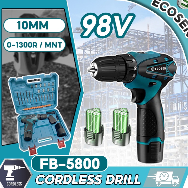 Stock baru ECOSEN Mesin Bor Baterai Tangan 98V Bor ListrikBor casCordless Drill Bor bateraiBor batre