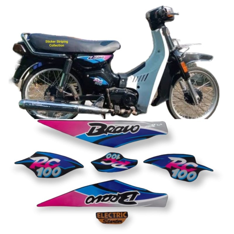 Striping Sticker Motor Suzuki Bravo RC 100 Electric Starter Biru Print Cutting Tahan Pernis