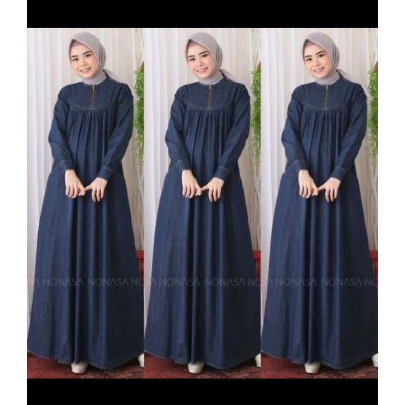 GAMIS MUSLIM JEANS DENIM ELENA MAXI ALLSIZE LD110CM