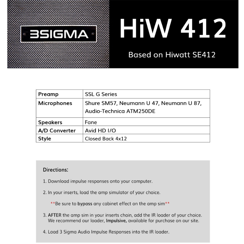 3 Sigma Audio - HiWatt 412 Cabinet Impulse Response Wav Kemper
