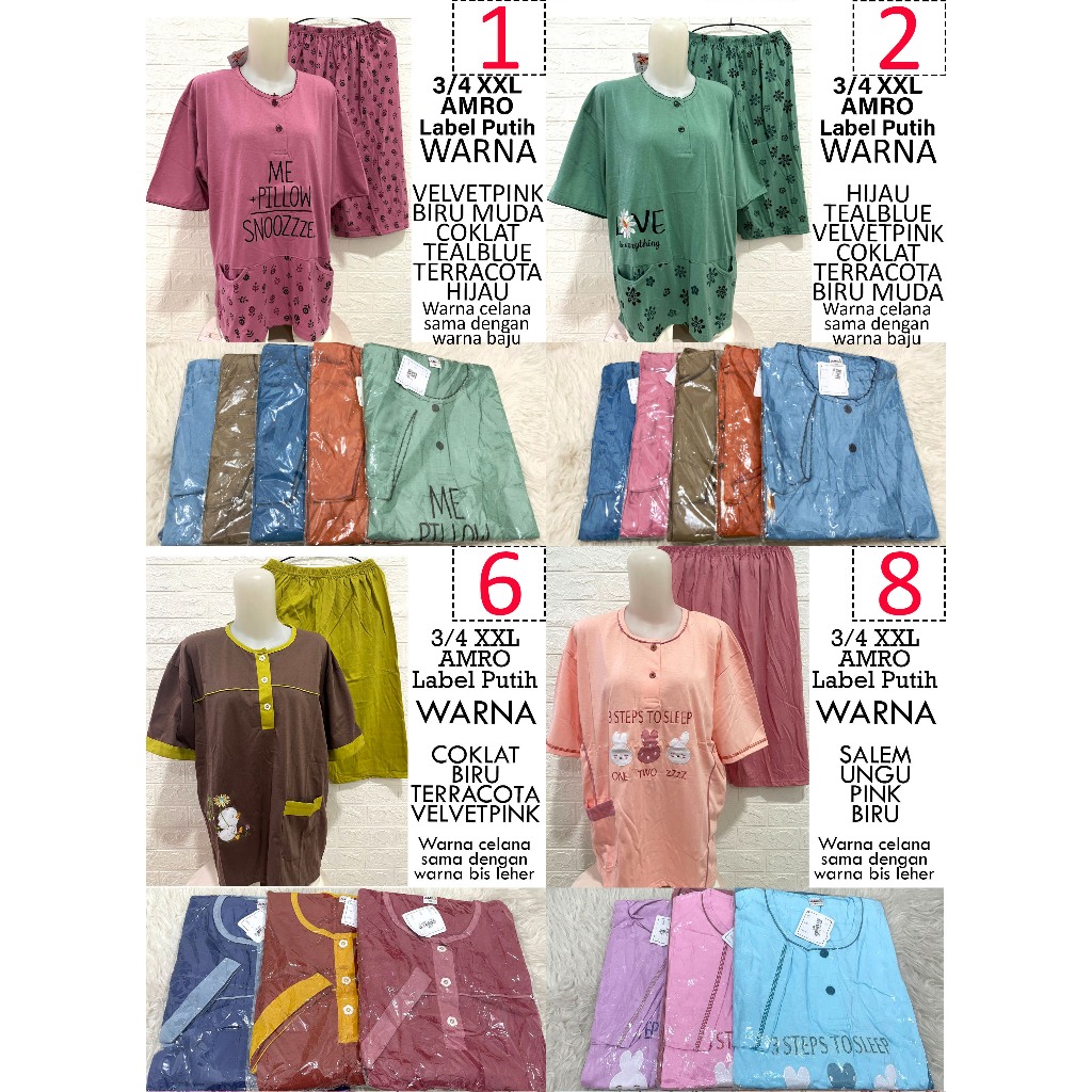 Babydoll 3/4 Jumbo XXL AMRO Label Putih Piyama Baju Tidur Jumbo Baby Doll Wanita BUSUI