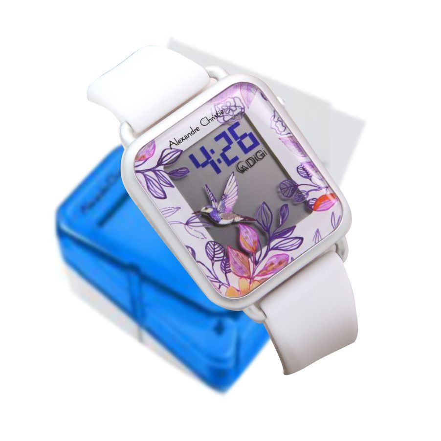 ORIGINAL jam tangan wanita Alexandre Christie AC 9378 garansi 1 tahun, model kotak digital rubber ba