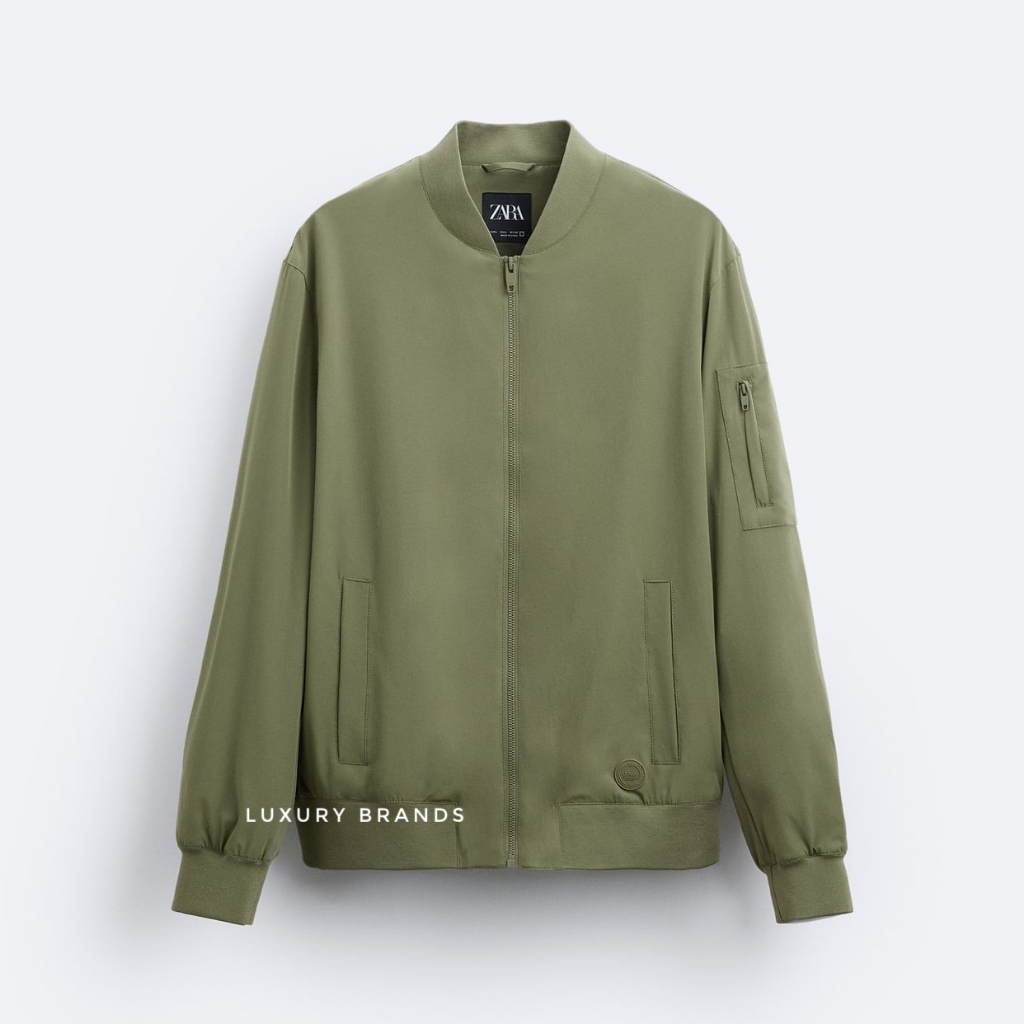 Jaket Bomber ZARA Man Original Lightweight Basic Bomber Jacket Khaki