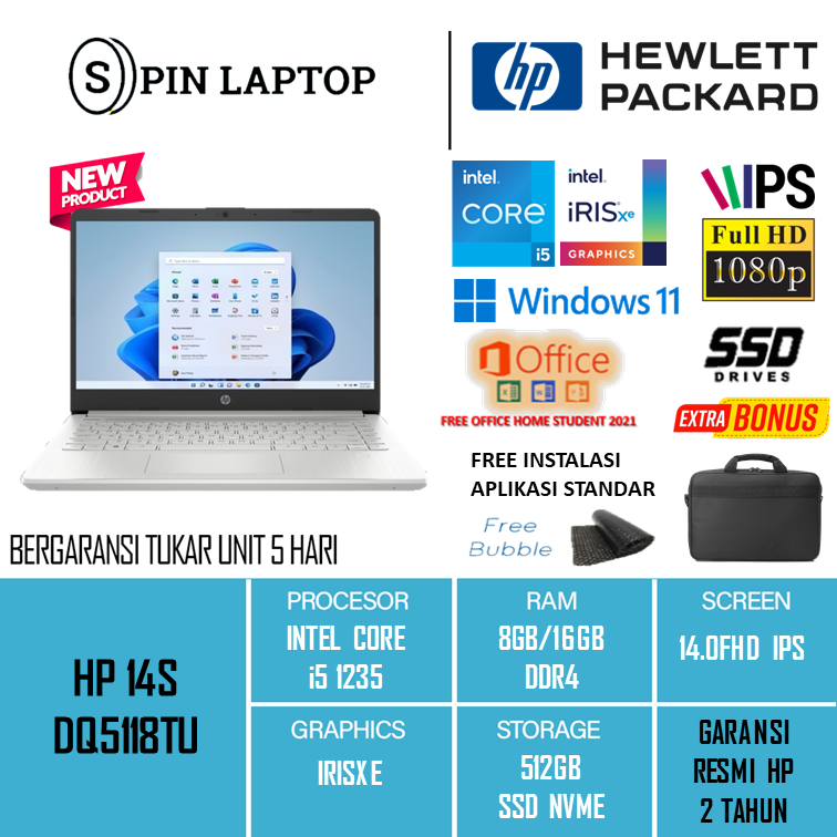 HP 14S DQ5118TU INTEL CORE i5 1235 RAM 16GB 512GB SSD WINDOWS 11 OHS 14.0FHD IPS