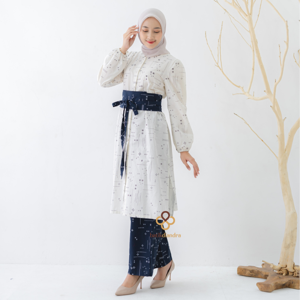 Batik Tunik Atasan Wanita Kekinian Baju Kerja Modern Couple by Sahara Tunik Putih