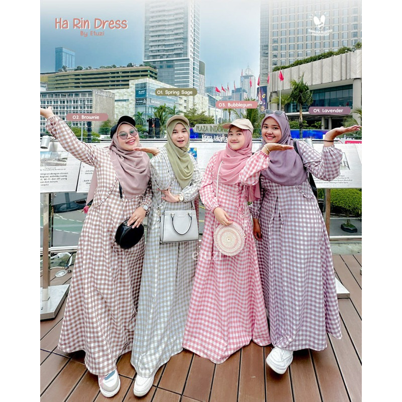 HA RIN DRESS DAN HANNI DRESS BY ETUZI - GAMIS HATIN HANI KOREAN STYLE DRESS MOTIF KOTAK - DRESS REMA