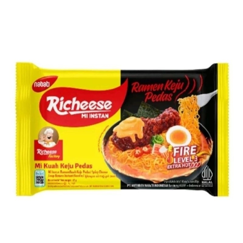 

RICHEESE NABATI MIE INSTAN RAMEN KEJU PEDAS LEVEL 3, MIE GORENG PEDAS RICHICKEN 74GR