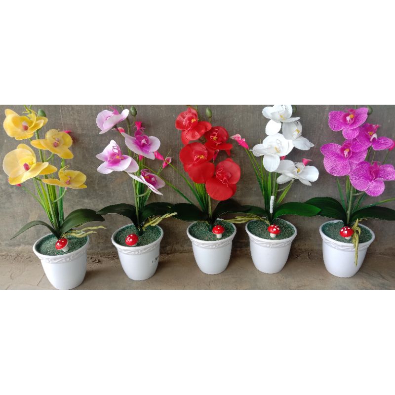 Bunga anggrek latex vas melamin mini