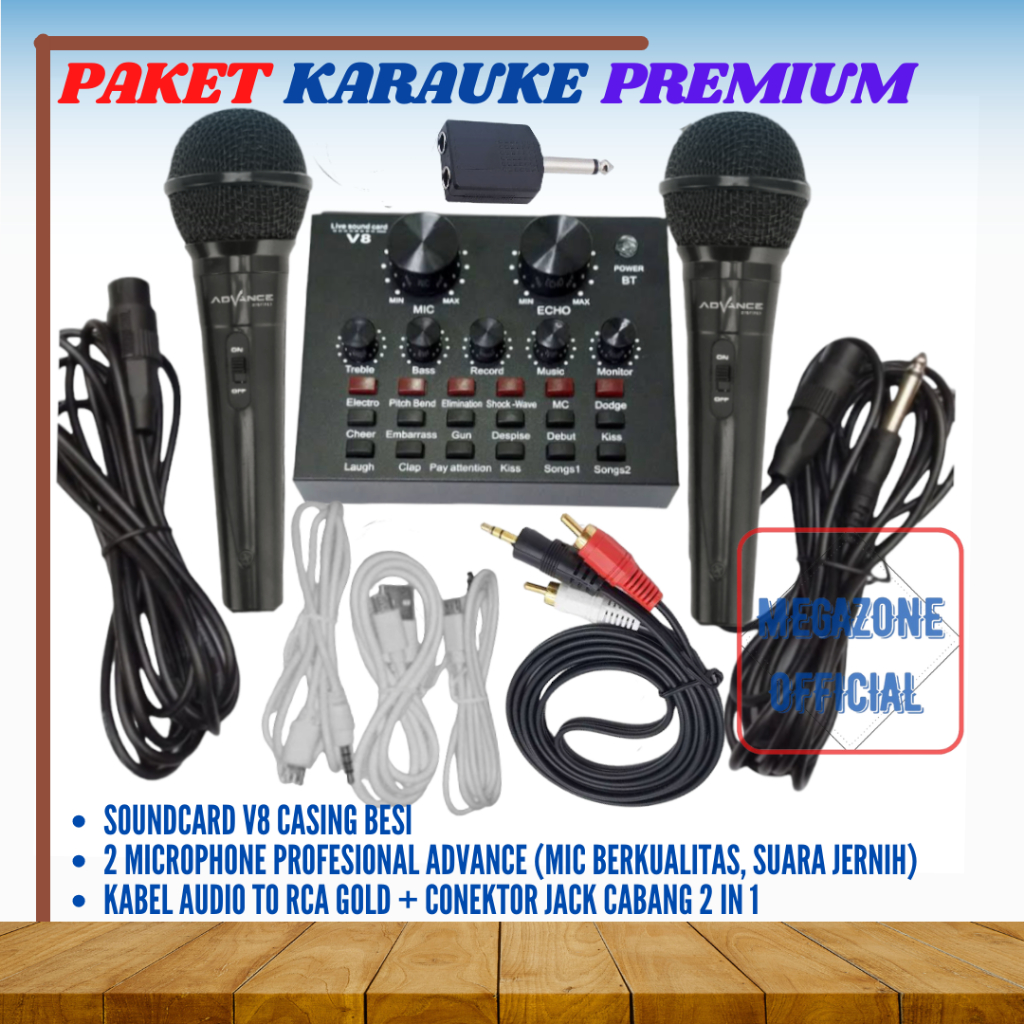 Paket Premium Soundcard V8 Mixer Bluetooth Sound card mic mikrophone advane set alat Audio Live Stre