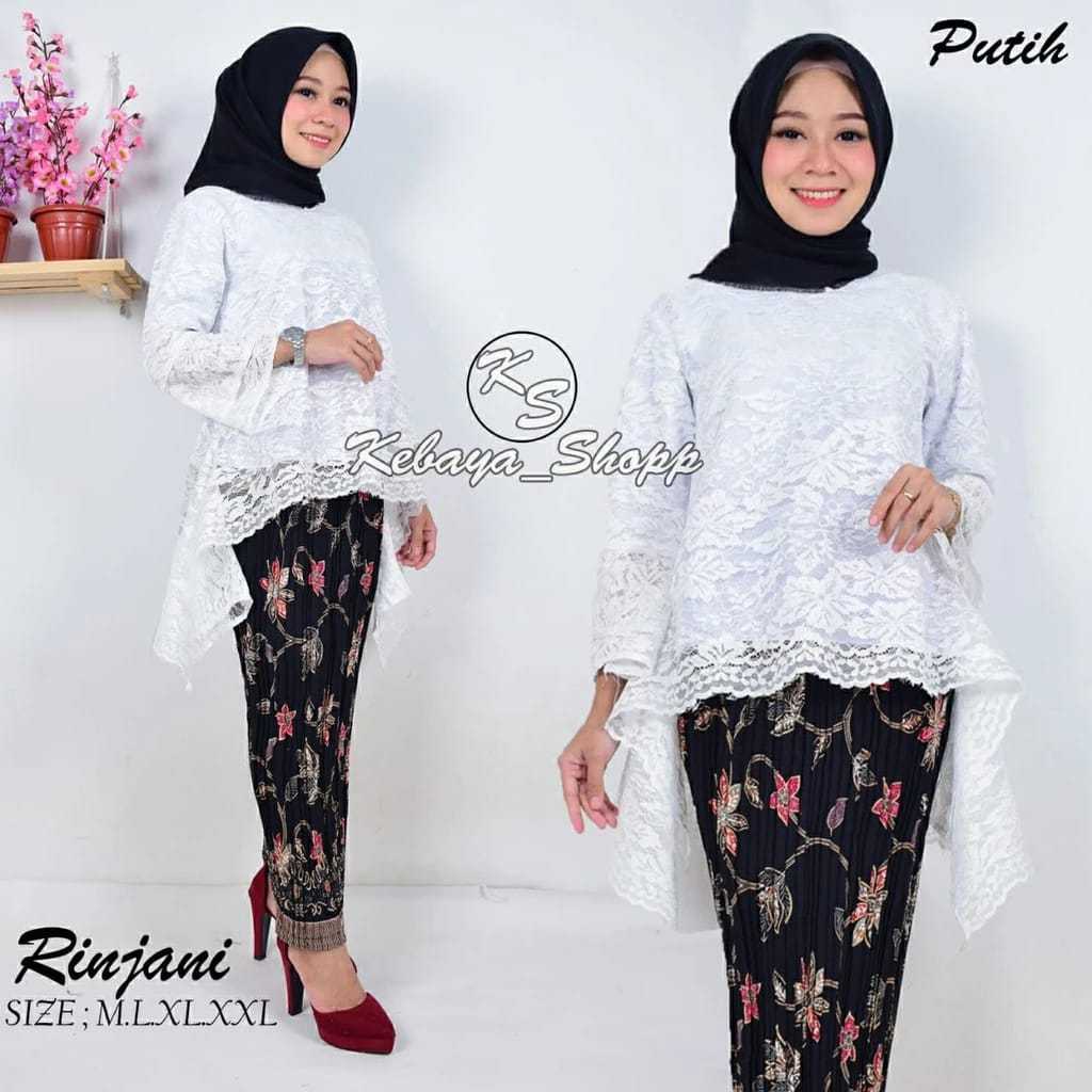 Kebayashopp Setelan kebaya brukat rinjani mix rok plisket warna putih kebaya pesata kebaya modern se