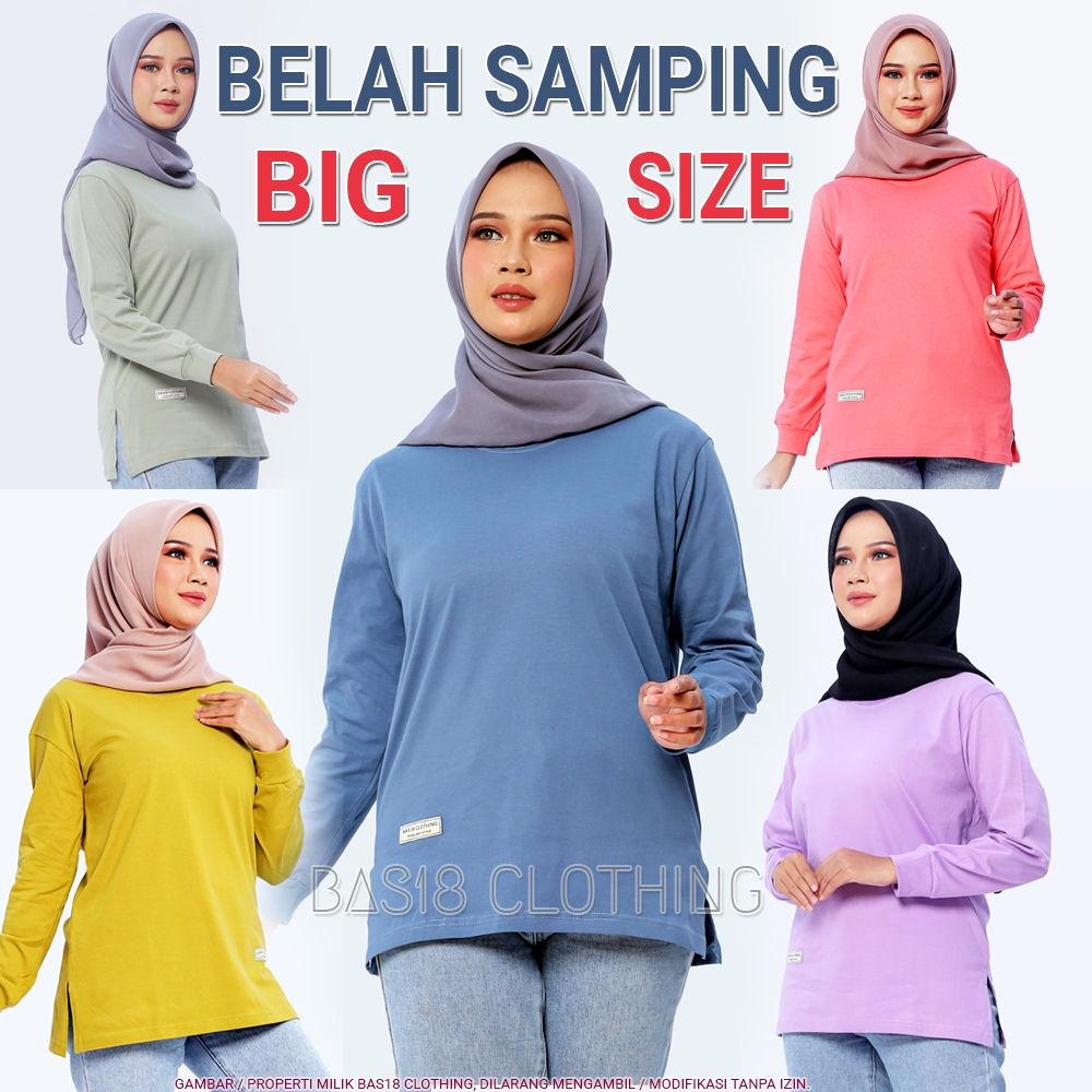 KAOS WANITA JUMBO LENGAN PANJANG / ATASAN WANITA JUMBO / OUTFIT TERBARU SLIT BELAH SAMPING OVERSIZE