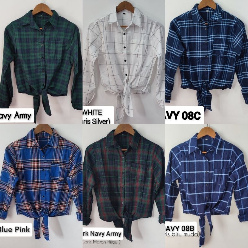 KEMEJA KOTAK FLANEL IKAT/  CROP TOP / kemeja tali/ kemeja flanel crop / baju crop