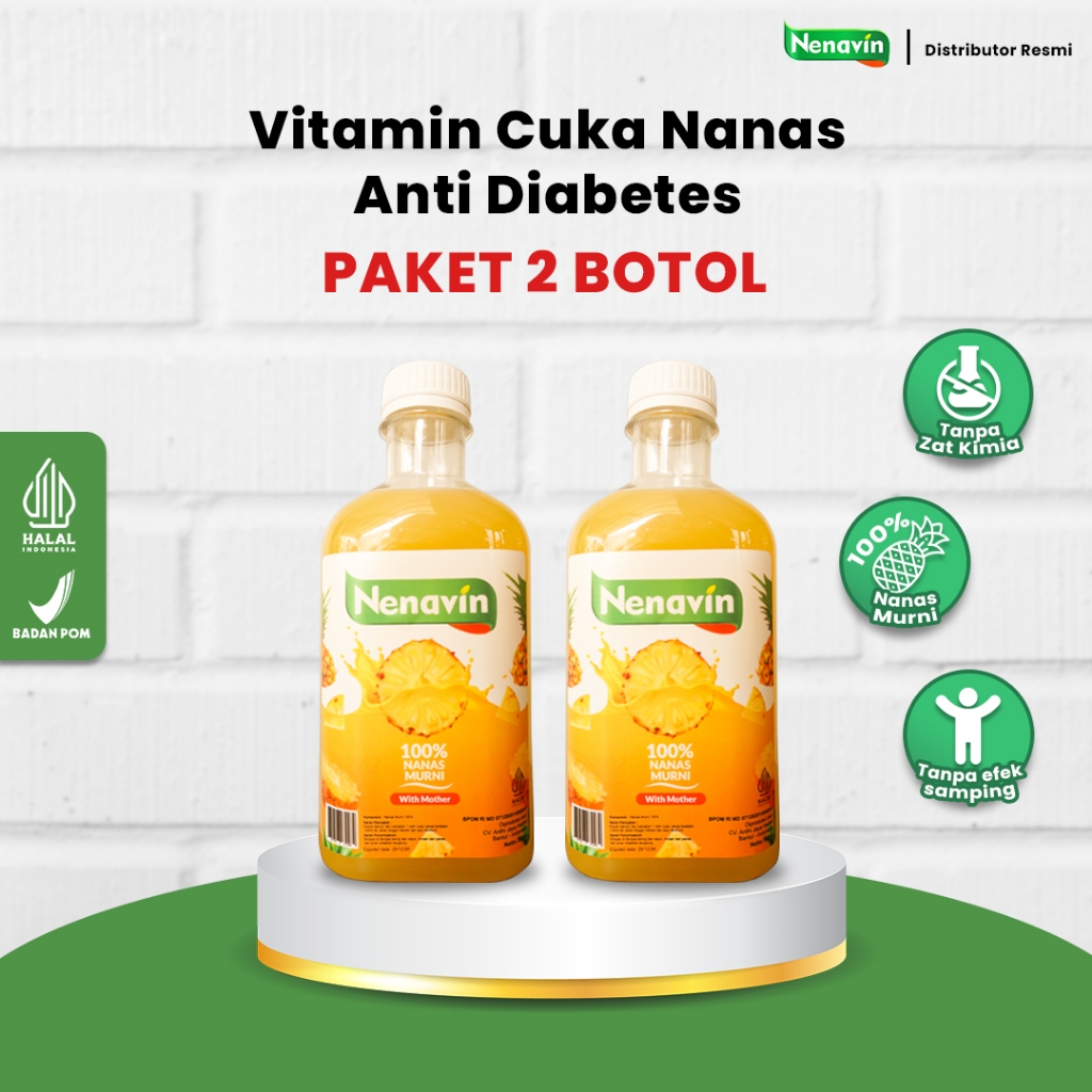 

Nenavin 2 Botol - Paket Cuka Nanas Asli Atasi Diabetes - Gula Darah tinggi - Turunkan Asam Urat