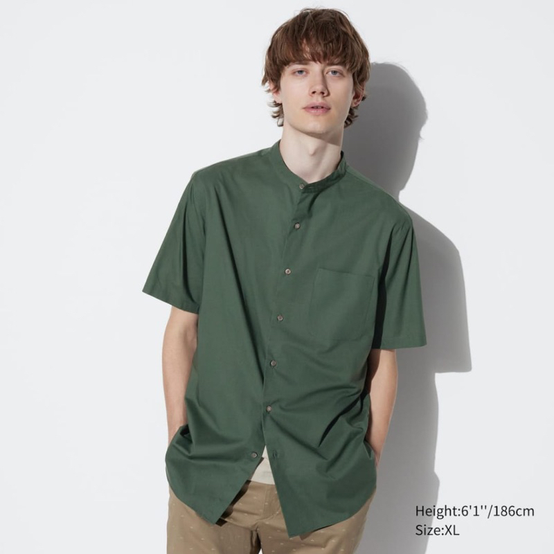 UNIQLO KEMEJA KATUN MODAL KERAH TEGAK LENGEN PENDEK