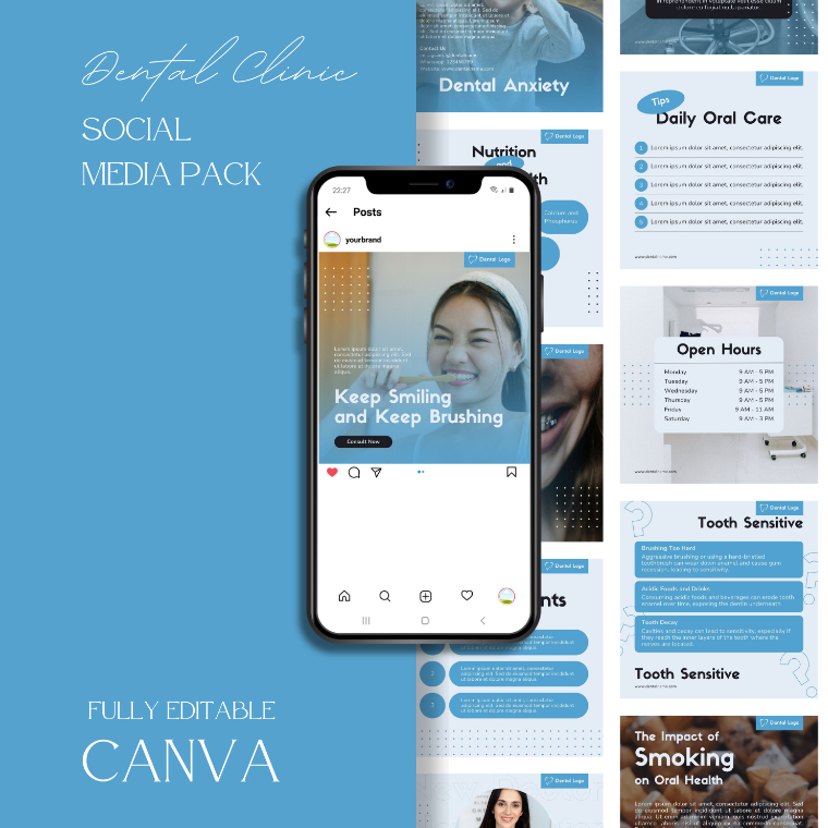 Desain 30 Template Canva Instagram Feed/Post Klinik Gigi | Premium Desain untuk Klinik Gigi |  Bisa 