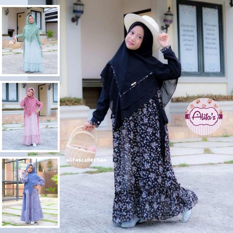 Gamis Anak Syari Premium usia 3 4 5 6 7 8 9 10 11 12 tahun , Gamis Syari Anak remaja , gamis Motif a
