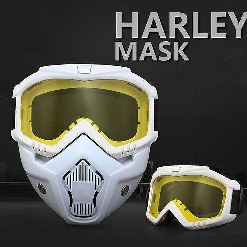Masker google goggle mask motor kaca kuning transparan topeng helm  tactical warna putih penutup / p