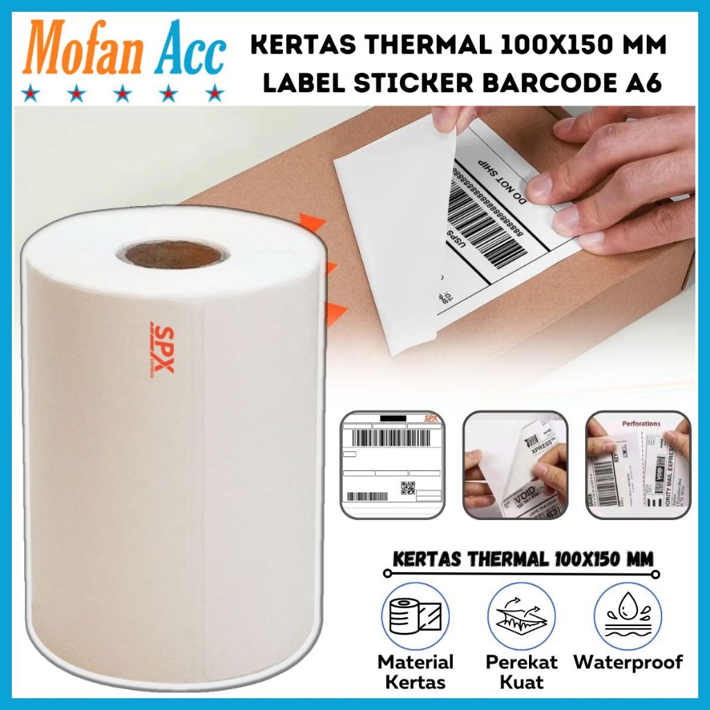 

Kertas Thermal Paper Roll 100x150 mm Isi 250 & 500 Lembar / Label Sticker Barcode Ukuran A6 Lebel Print Tempel Resi Pengiriman Cetak Jelas Tebal Anti Air Perekat Kuat Stiker EDC Lembaran Waterproof Marketplace Online Shop Continuous Paper 100mm x 150mm