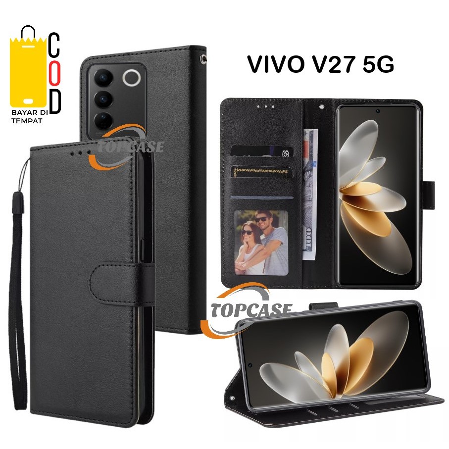 FLIP CASE VIVO V27 5G LEATHER FLIP COVER KULIT CASING DOMPET WALLET UNTUK VIVO V27 5G