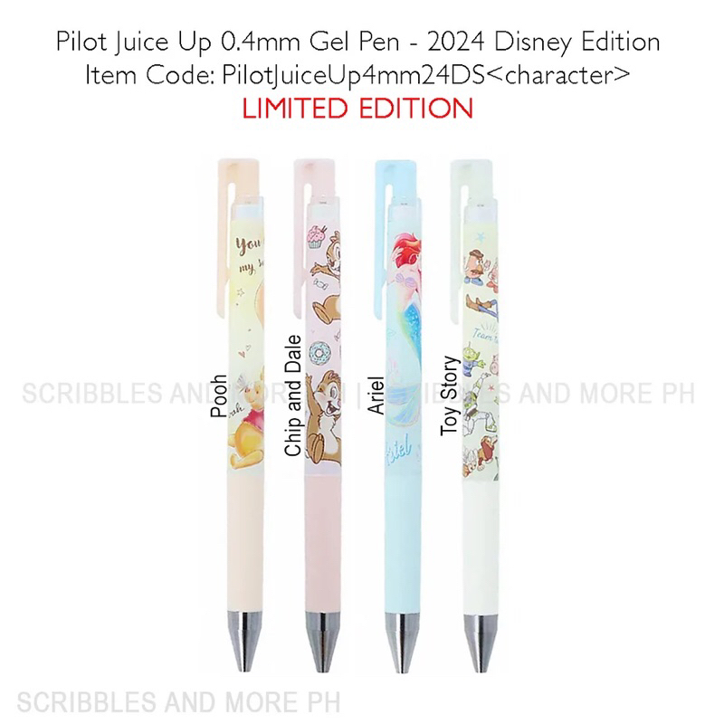 

Pilot Juice Up Peanuts Snoopy Hello Kitty Chip n Dale Mermaid Ariel Pooh Toys Story Sanrio Disney 0.4mm Limited Edition