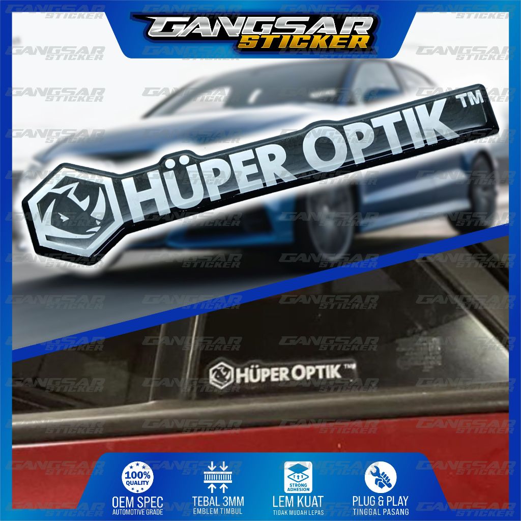 Emblem Timbul huper optik / Stiker logo huper optik / Stiker timbul huper optik / emblem kaca film h