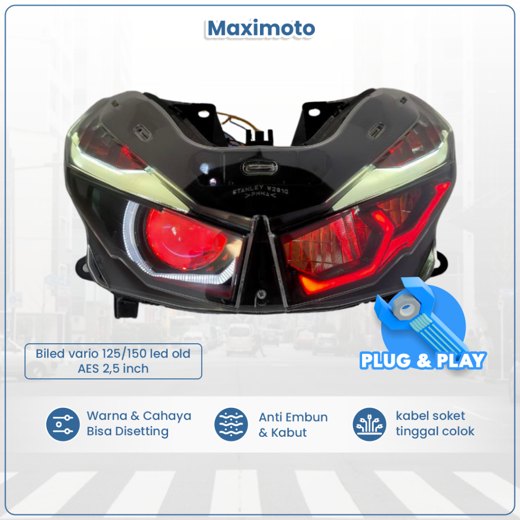 Lampu Depan Custom Biled Vario 125/150cc LED Old AES 2,5 Inch Headlamp Motor Hemat Energi Pencahayaa