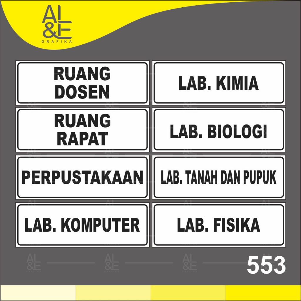 

553 - Stiker Nama Ruangan dan Laboratorium di Kampus/Universitas, Sticker Vinyl, Cetak Premium Indoor, Tahan Air