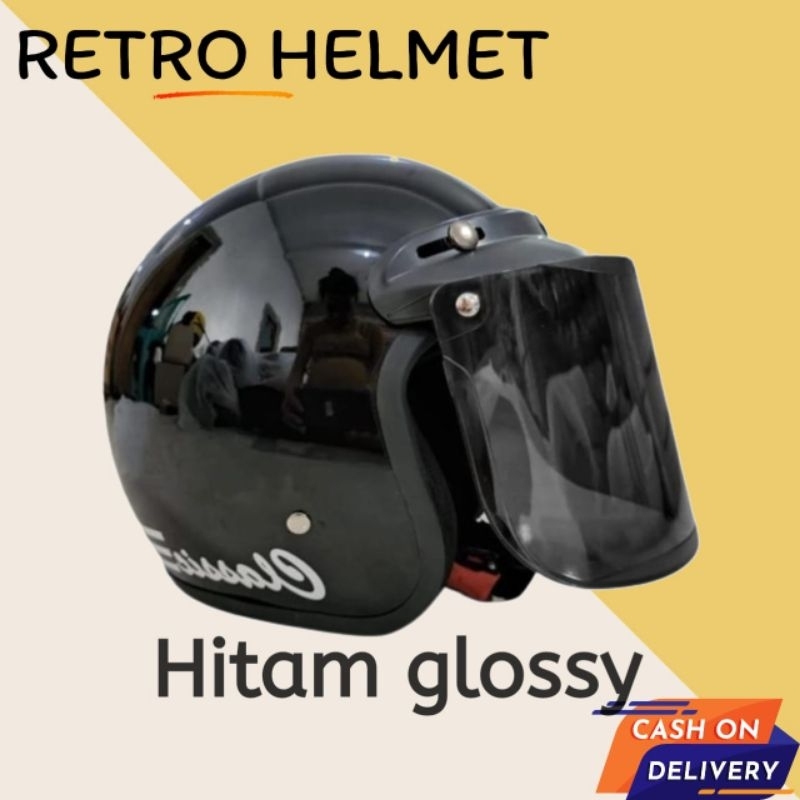 [Murmer] Helm Bogo Classic Dewasa Pria Wanita SNI Free Kaca (Hitam Glossy)