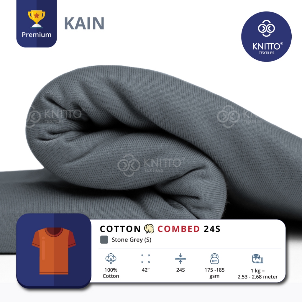 KAIN KAOS COTTON COMBED 24S STONE GREY ( BAHAN KAOS ) - KNITTO