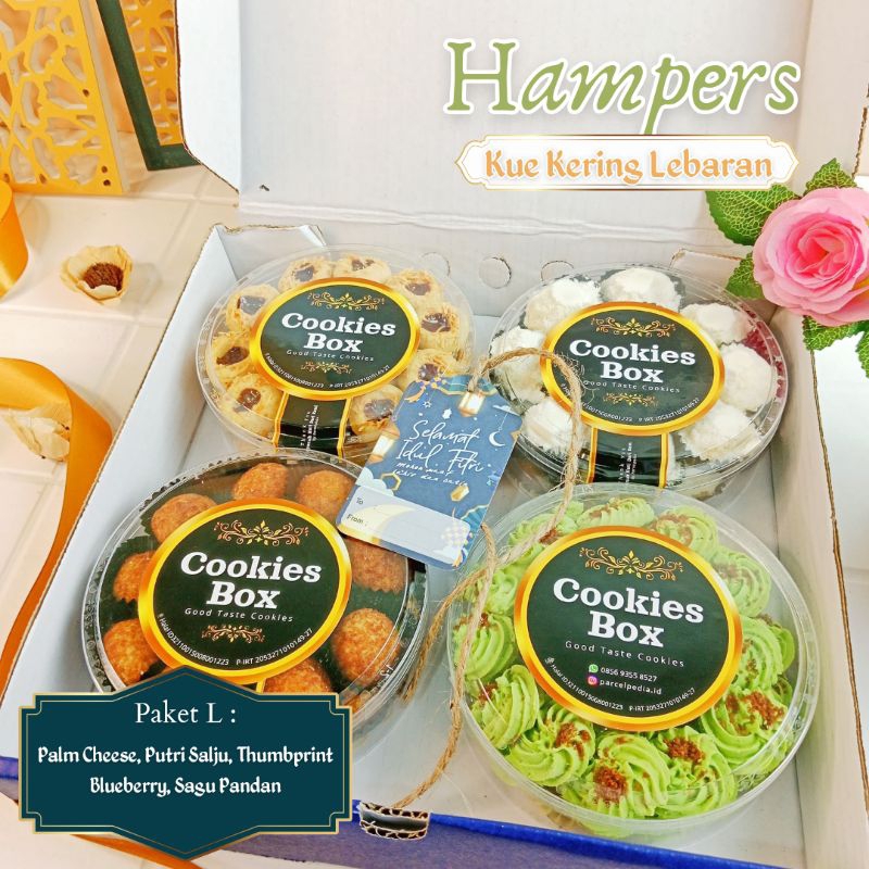 

Paket L Kue Kering Lebaran Idul Fitri Parcel Lebaran Hampers Idul Fitri Cookies Lebaran, Sagu Pandan, Palm cheese, Thumbprint Blueberry, Putri Salju