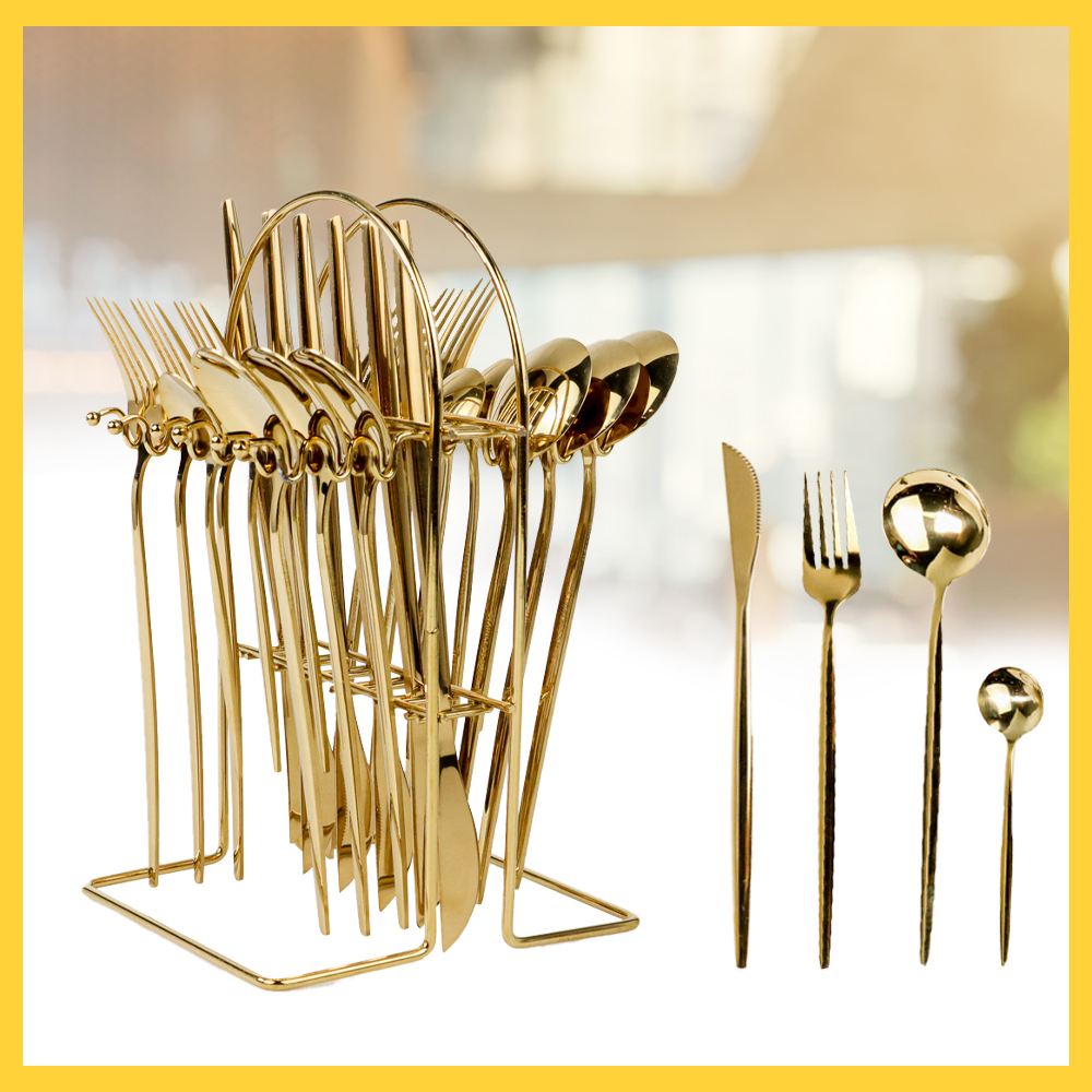 S7D 24PCS Set Alat Makan Sendok Garpu Elegan Stainless Steel Kado Nikahan Perlengkapan Dapur - M1013