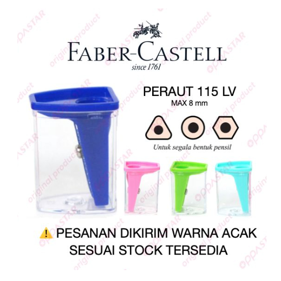 

Peraut Segitiga Bulat hexagonal Segilima Sharpener Faber-Castell 115 LV Harga Satuan