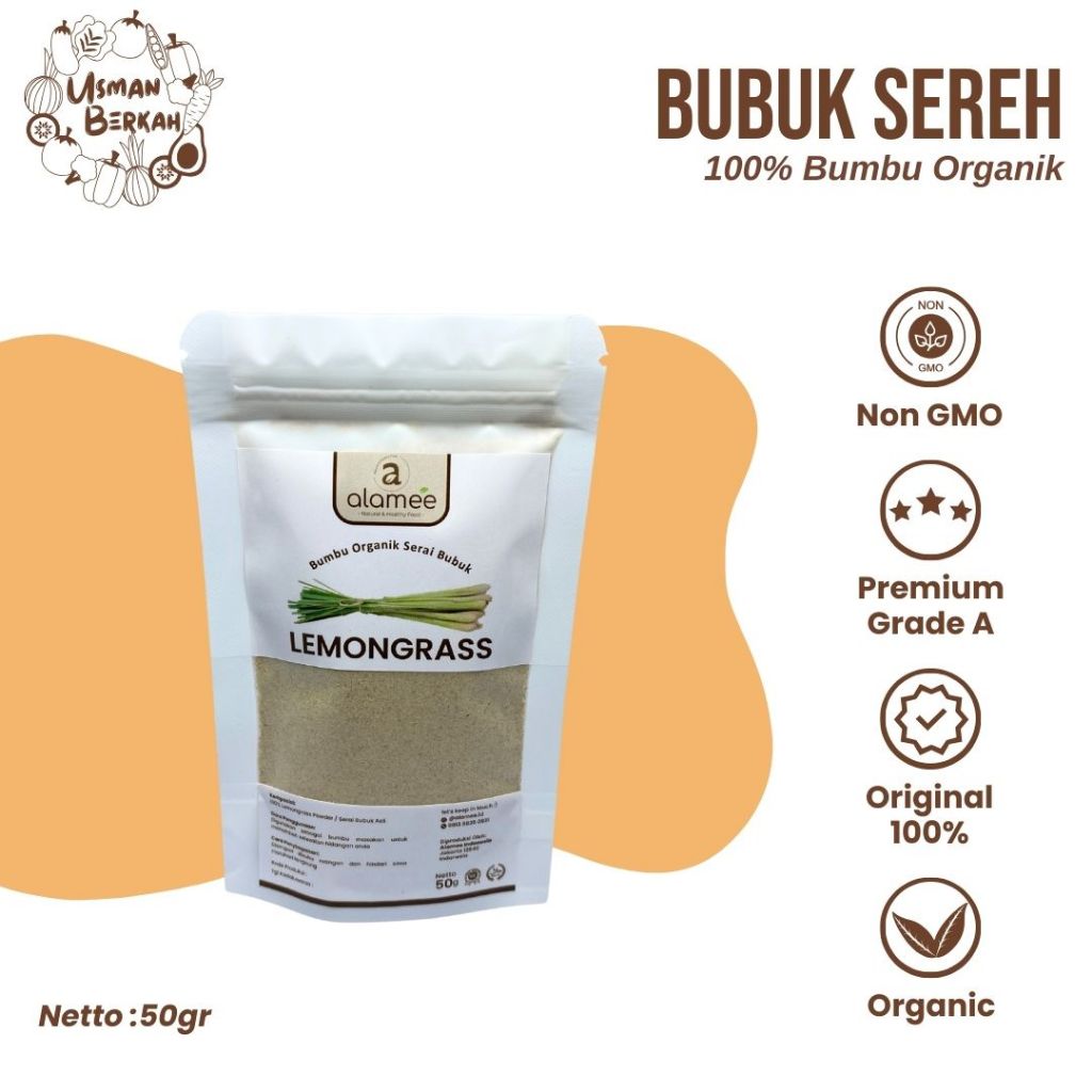 

Sereh Bubuk Lemongrass Powder Serai Rempah Rimpang Murni Asli Tanpa Campuran Bumbu Organik USMAN BERKAH 50gr