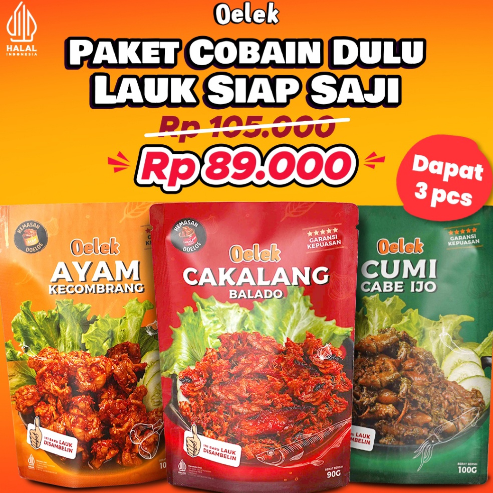 

CRI443 MEGA ALE Oelek Paket Cobain Dulu Si Laoek Cakalang Balado Cumi Cabe Ijo Ayam Kecombrang Lauk Siap Saji