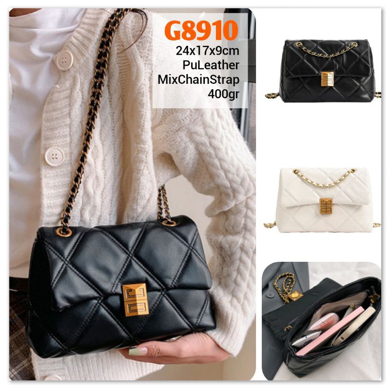 Gij. Party Bag Tas Pesta Wanita Tali Rantai Tas Formal Mewah G8910 1kg3 OC QUILTED MAXI BAG 24cm Bla